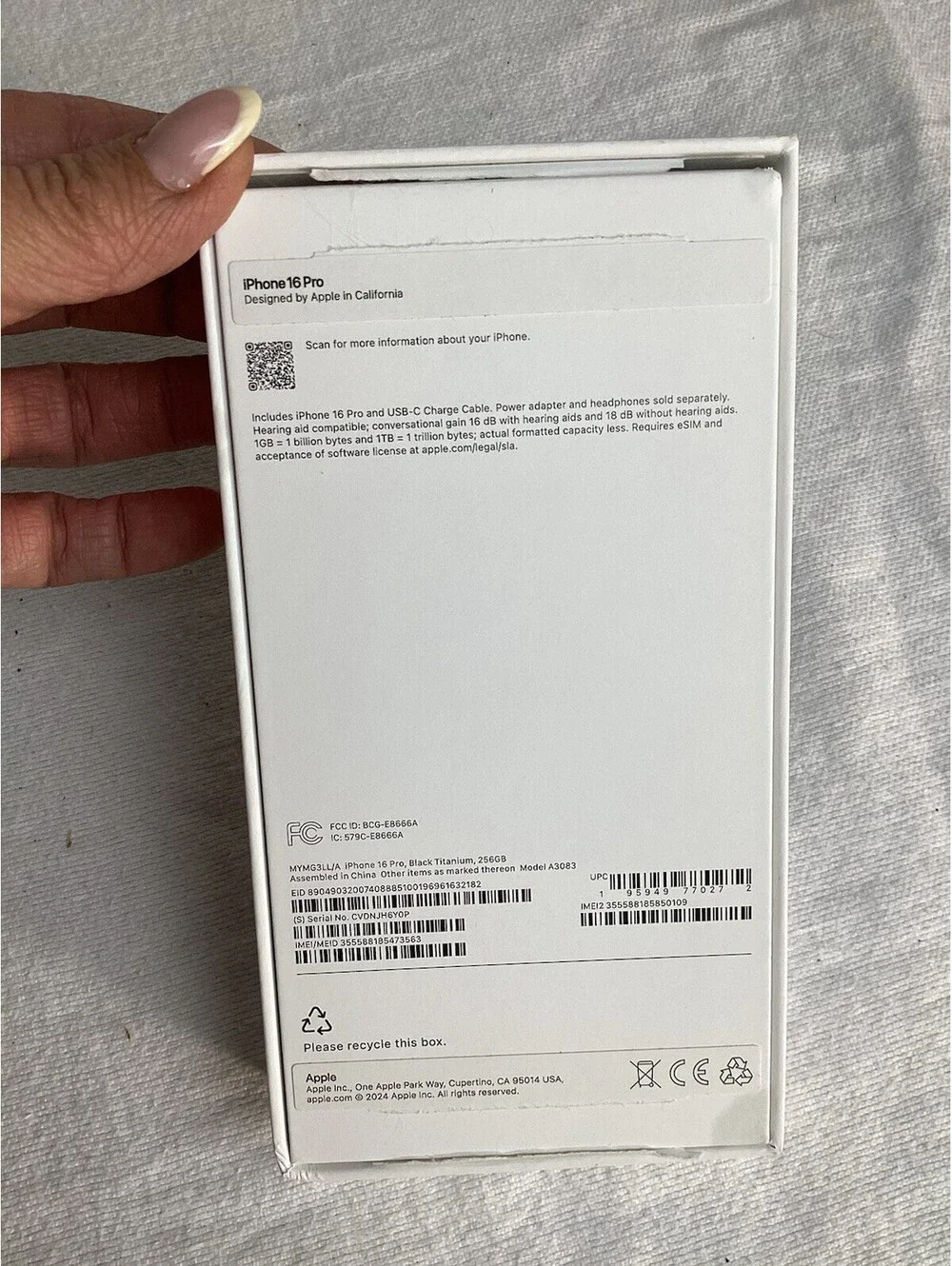 Apple iPhone 16 Pro White Titanium 128GB Empty Phone Box Black - New With Tags